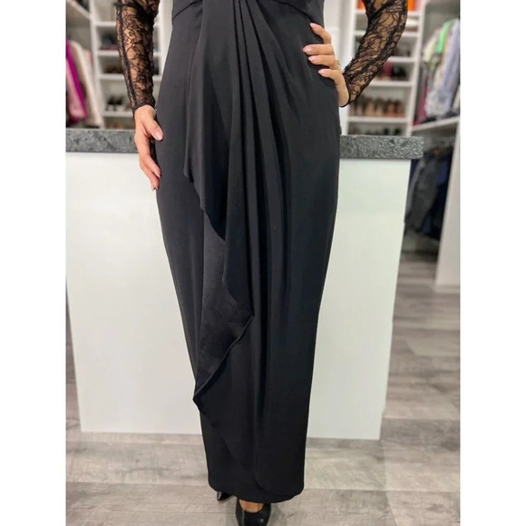 Catherine Malandrino Black Lace Full Sleeved Wrap Gown $330 - Picture 4 of 11